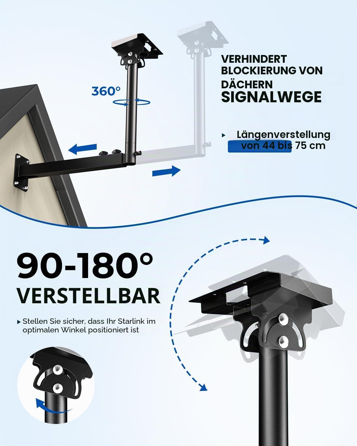 Detalle de Starlink Gen 3 Halterung – 360° verstellbare, rostfreie Außenhalterung mit Auszieharm