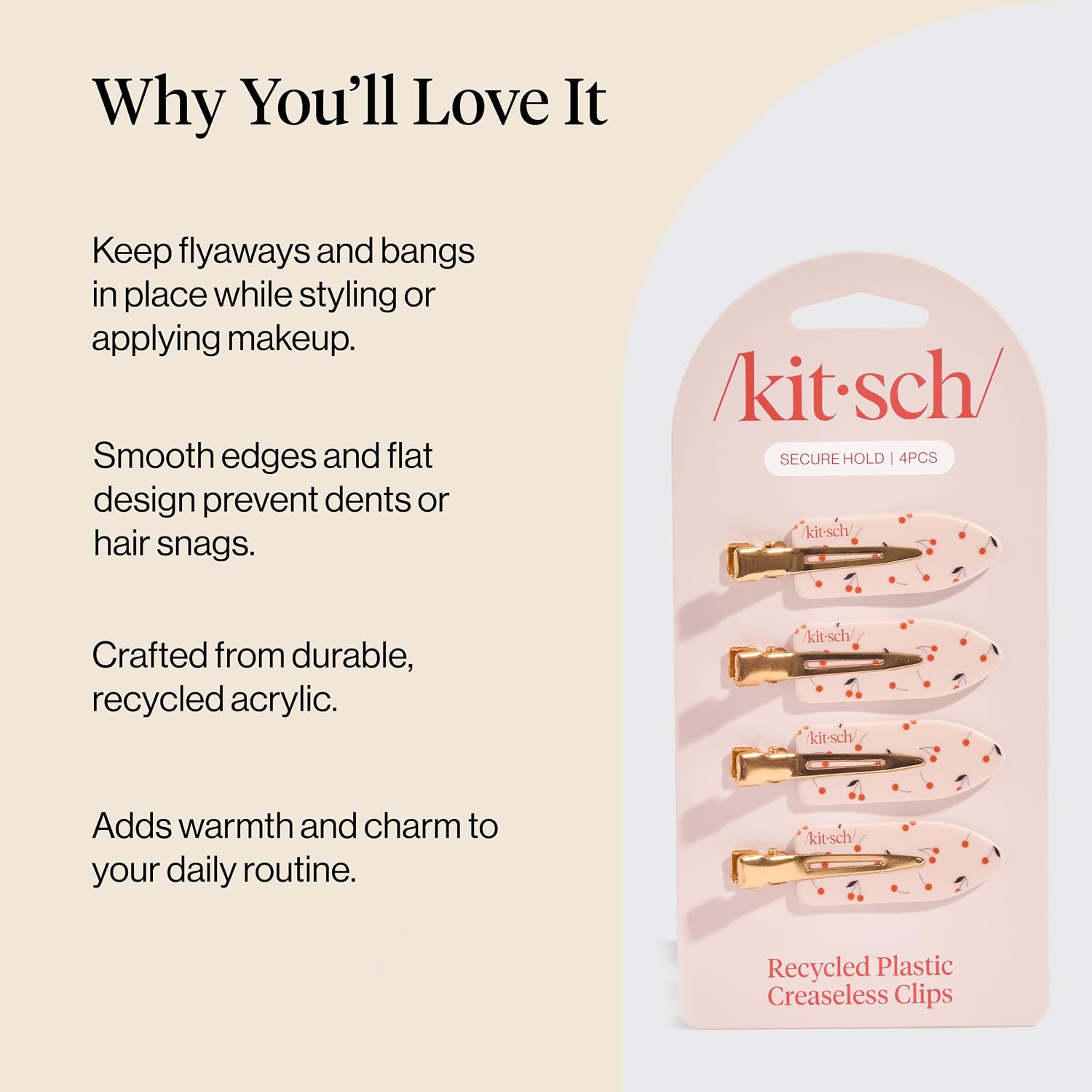 Thumbnail 2 de Kitsch Creaseless Hair Clips for Women – Cherry Print, No Crease, No Bend (4 Pack)