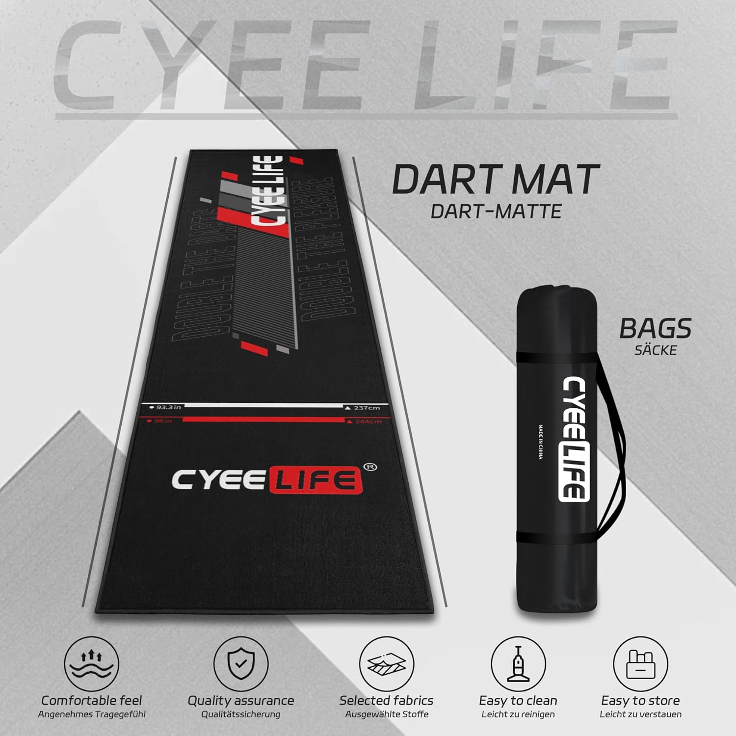 Thumbnail 5 de Cyeelife Dart-Teppichmatte 297 x 66 cm mit rutschfester Gummirückseite