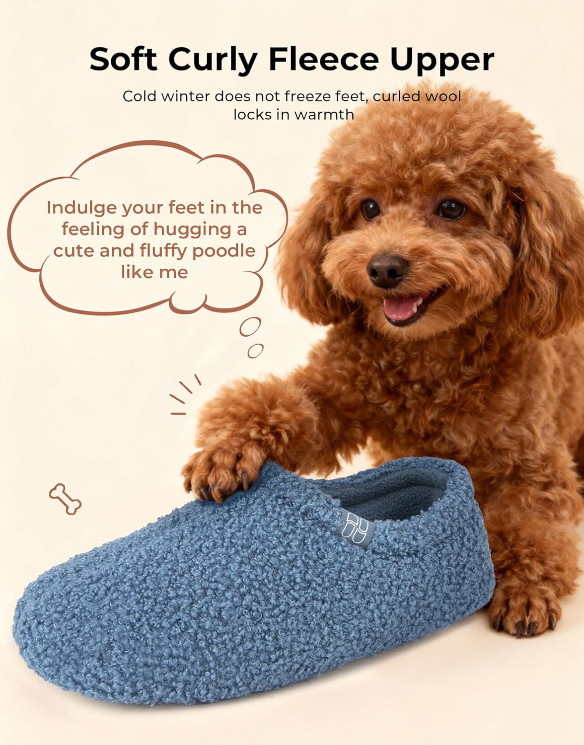 Thumbnail 3 de HomeTop Women’s Fuzzy Curly Fur Memory Foam Loafer Slippers with Polar Fleece Lining