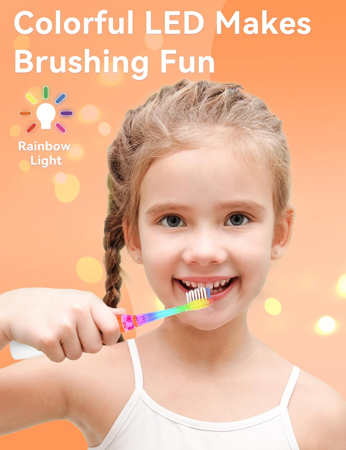 Detalle de SEAGO Kids Electric Toothbrush with Timer, Rainbow LED, and 4 Brush Heads