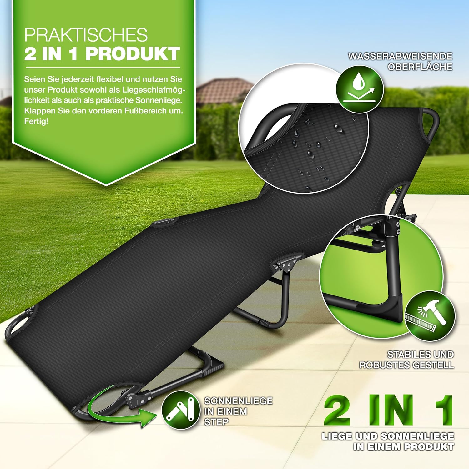 Thumbnail 6 de tillvex® Lettino da campeggio pieghevole con borsa e cuscino cervicale (fino a 280 kg)