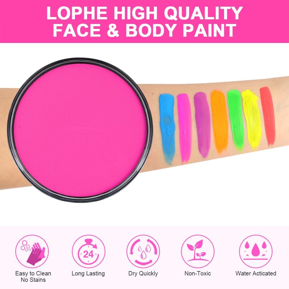 Thumbnail 1 de LOPHE Trucchi Neon, vernice fluorescente per corpo 30 g – Rosa fluorescente, sicura e lavabile