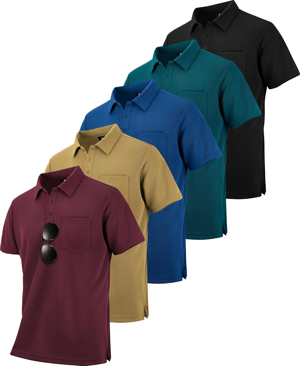 Detalle de ZITY 5 Pack Polo Shirts for Men with Pocket – Dry Quick, Short Sleeve, Athletic Fit