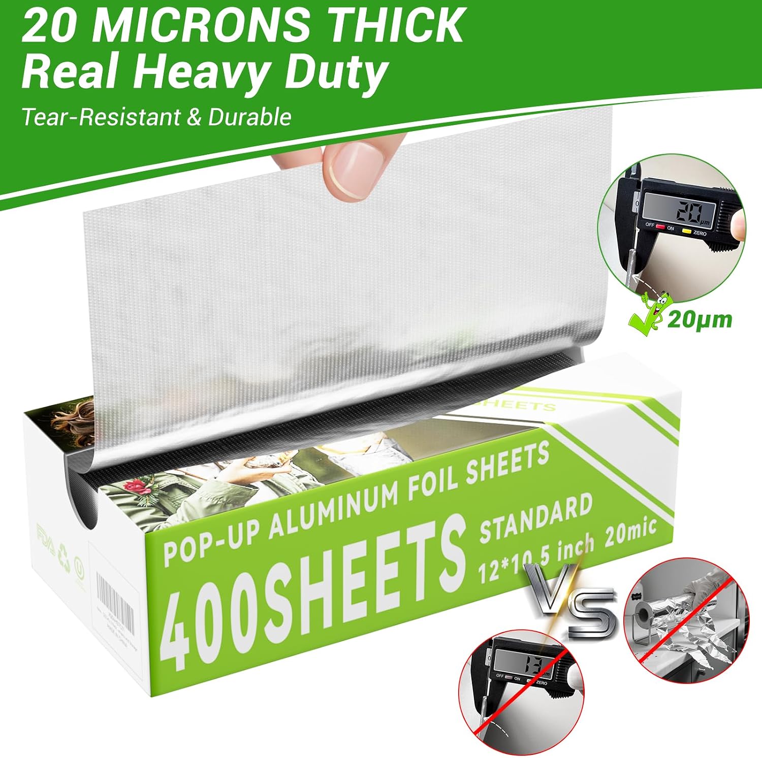Detalle de Aluminum Foil Sheets, 400 Count, 12" x 10.5" Pre-Cut Pop-Up Dispenser