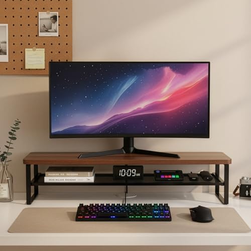 Detalle de M.J COMFY-LIFE Vintage Monitor Desk Stand: Wood Riser with Storage Shelf