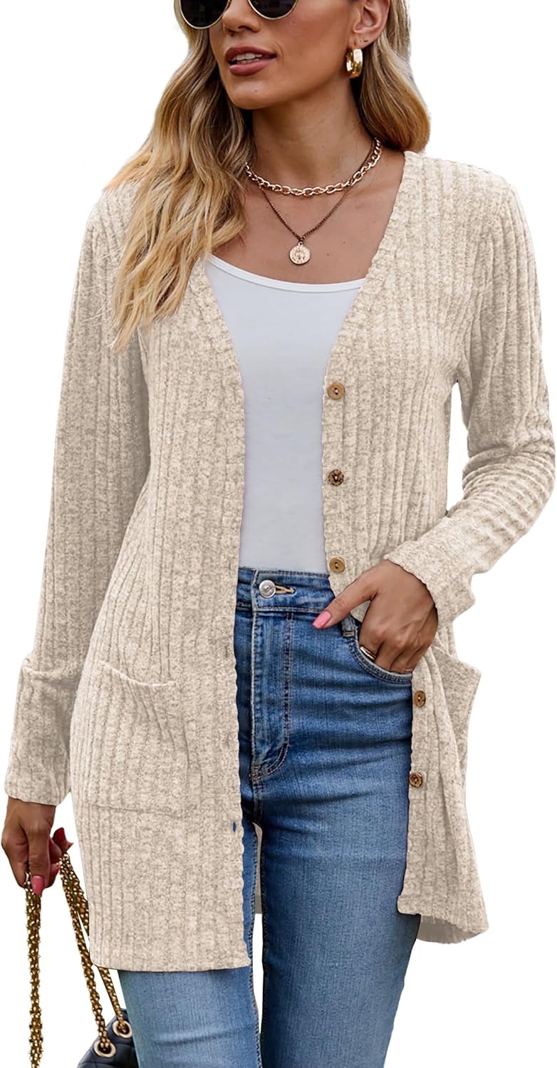 Detalle de Famulily Women's Long Sleeve Open Front Cardigan with Pockets