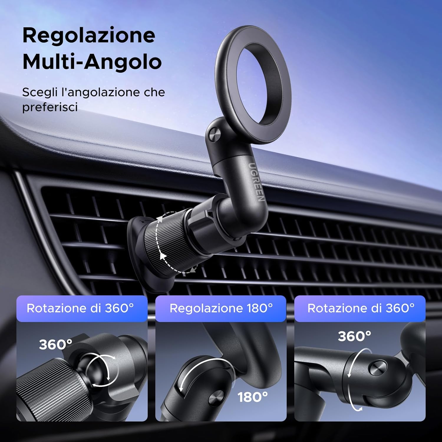 Thumbnail 3 de UGREEN Supporto Telefono Auto MagSafe con rotazione 360° per bocchette orizzontali, ultra stabile con magneti N52