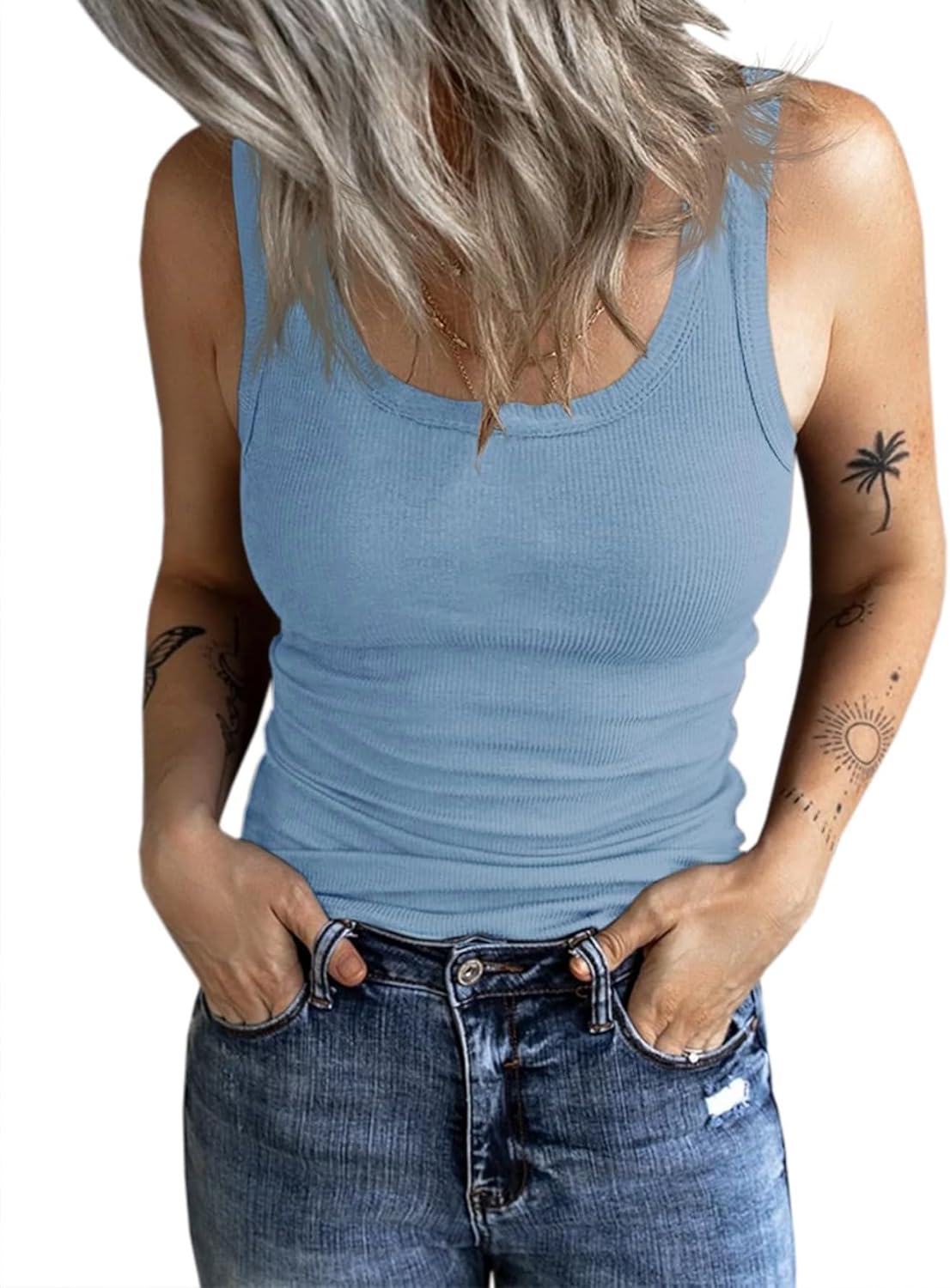 Thumbnail 6 de Fessceruna Damen Tanktop mit U-Ausschnitt, Knöpfen und gerippter Struktur