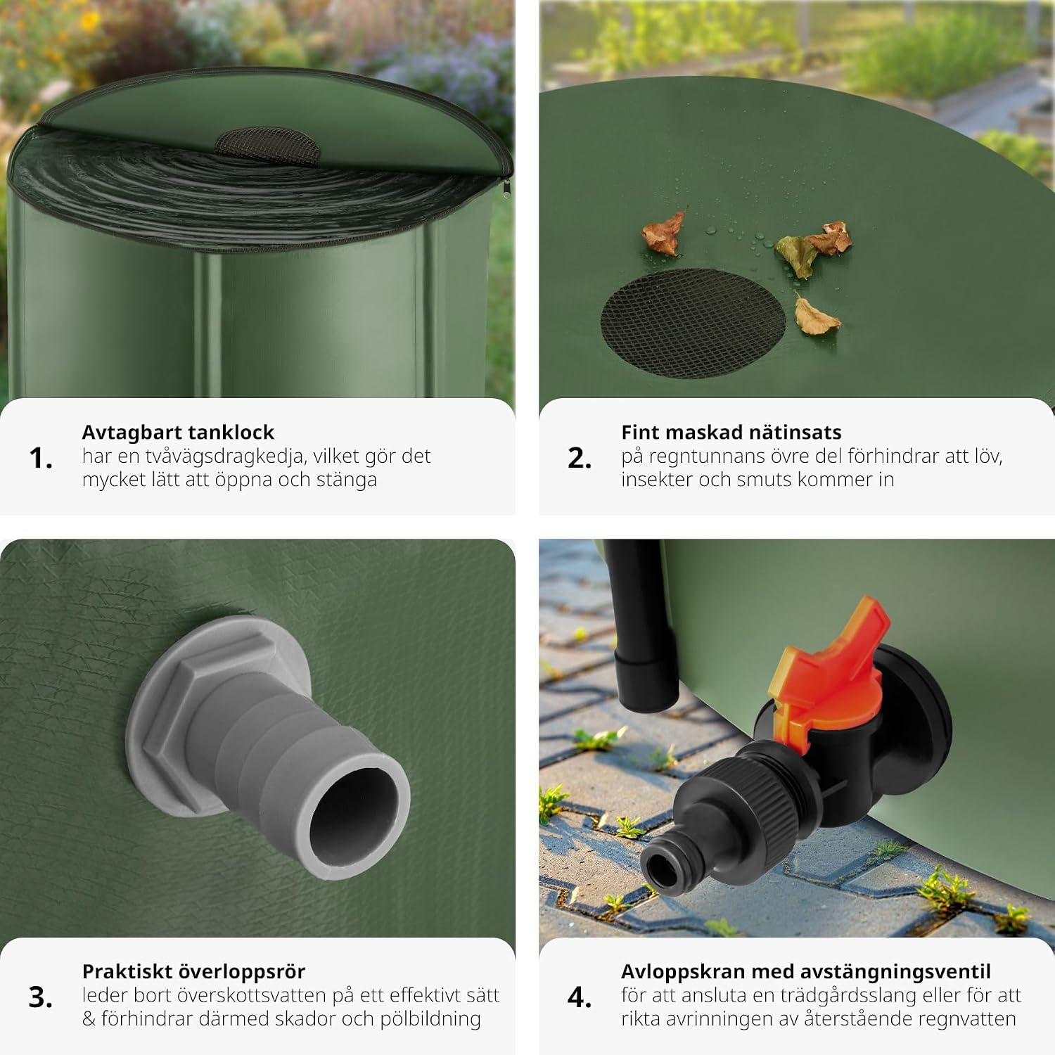 Detalle de tectake 403507-SE hopfällbar regntunna, 200 liter med överrinningsskydd