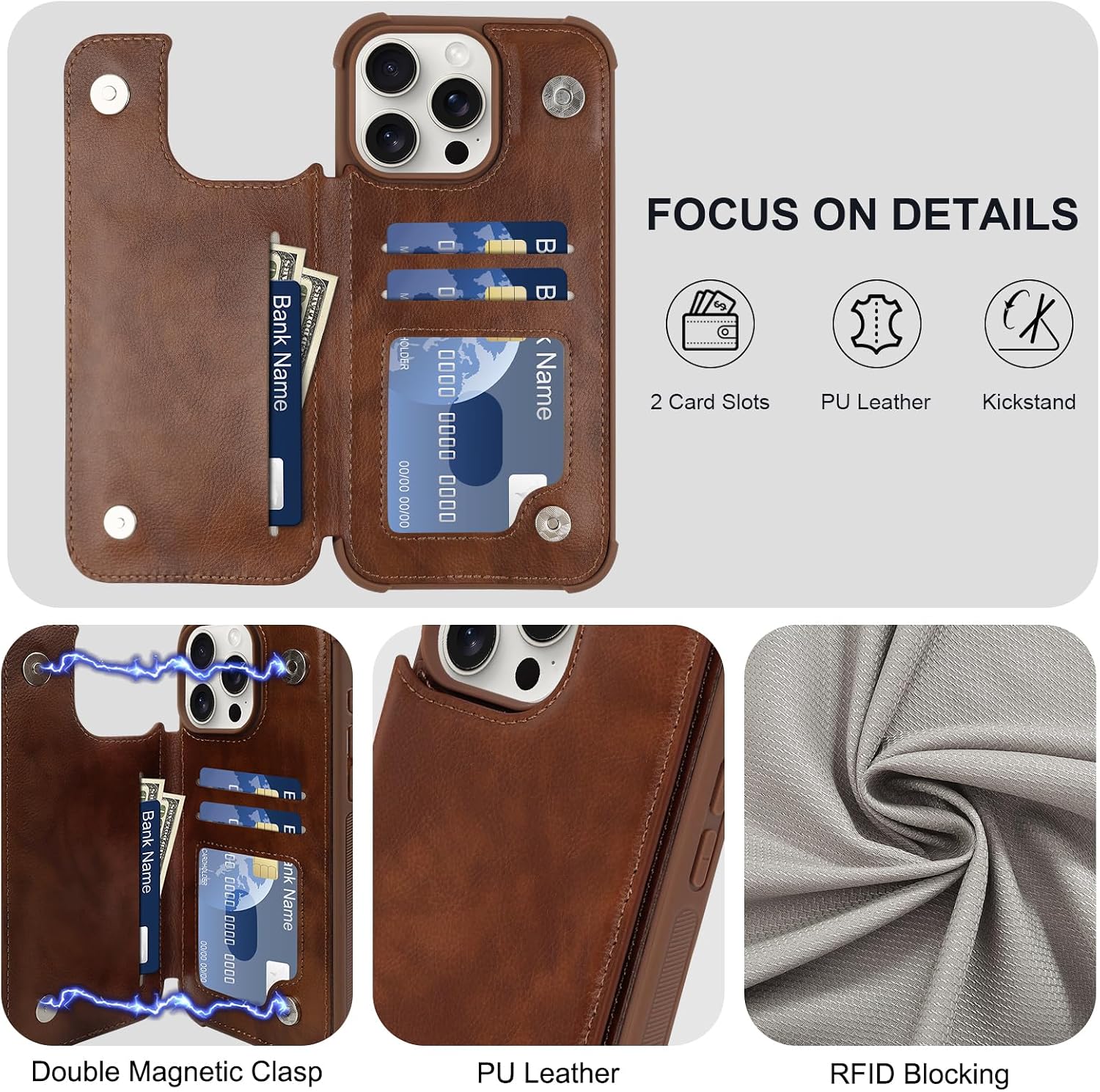 Detalle de VANAVAGY Wallet Case for iPhone 16 Pro Max with Card Slots and Stand