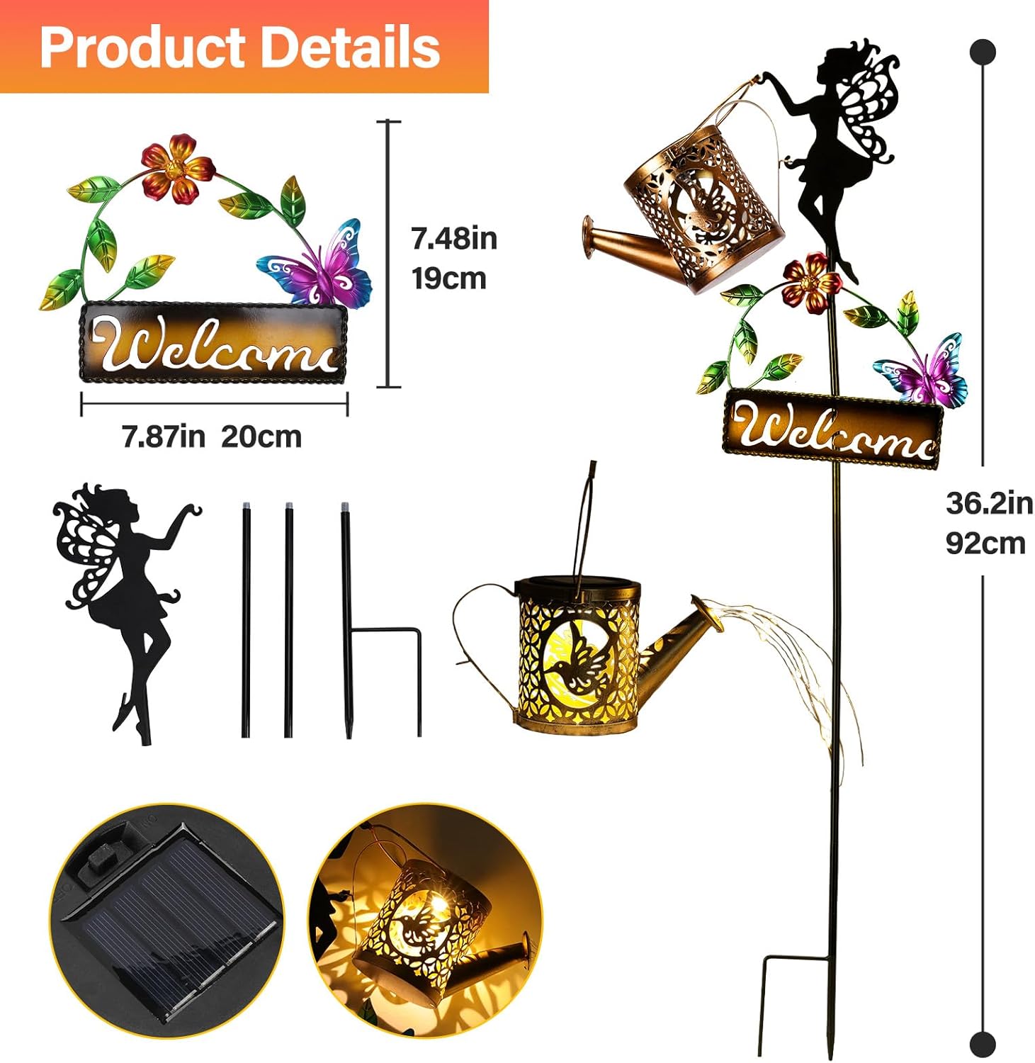 Detalle de ZKLiLi Solar Hummingbird Watering Can Garden Gift with Lights (Waterproof, 8 Lighting Modes)