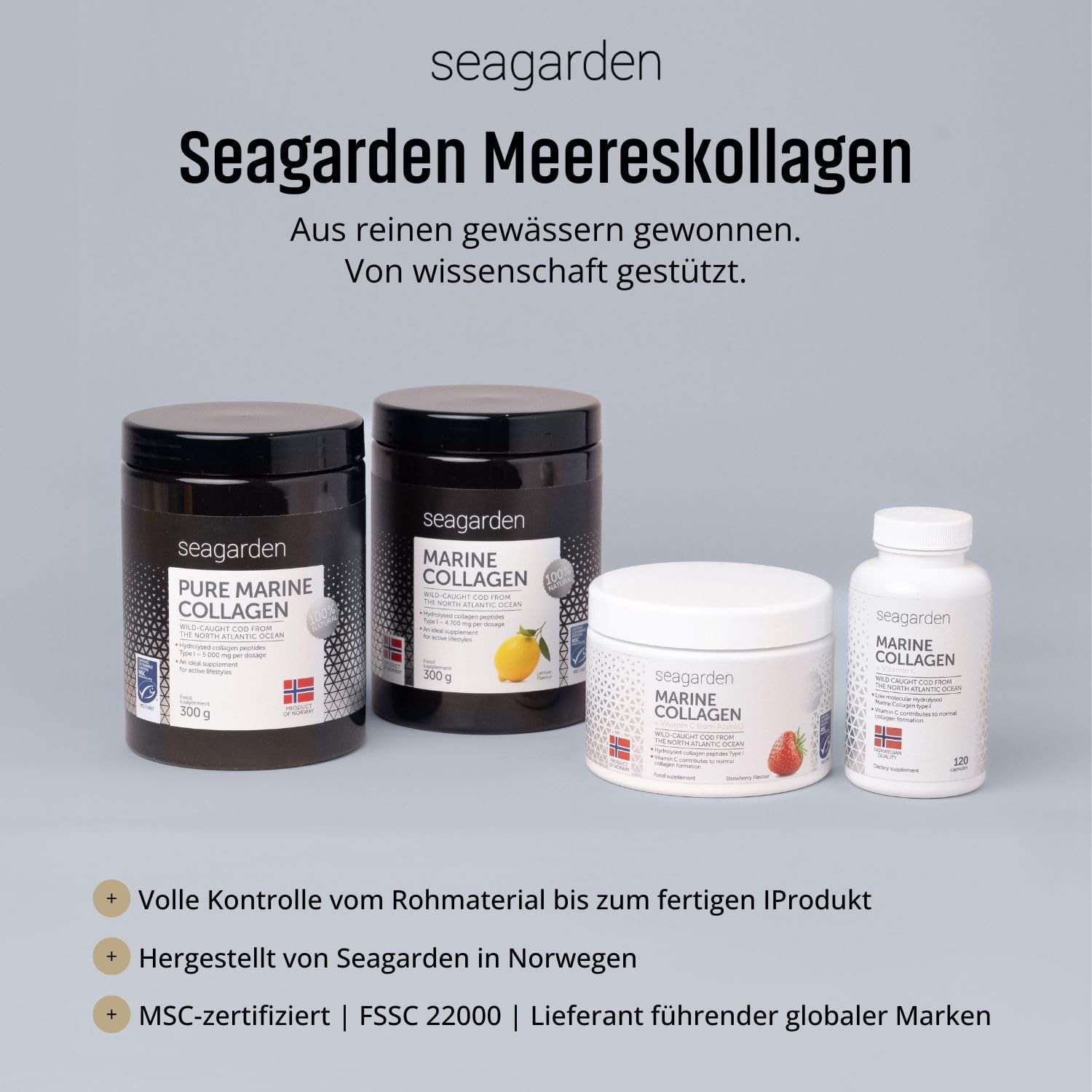 Detalle de Seagarden Marine Collagen Pulver – Reines Typ 1 Kollagen aus wildem Kabeljau, Zitronengeschmack, 300 г (60 Portionen)