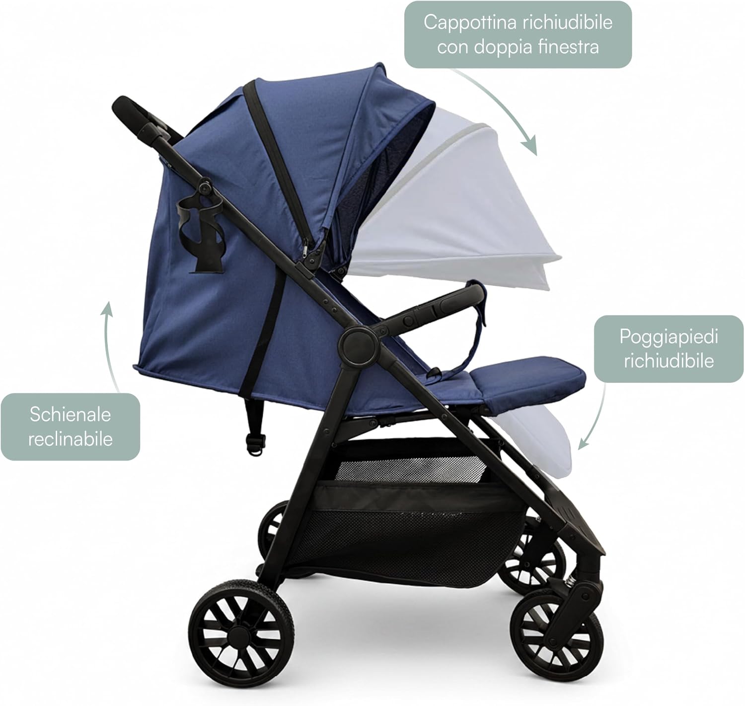 Thumbnail 4 de Baroni Kids Passeggino Leggero Richiudibile up to 22 kg — Compatto, con Schienale Reclinabile e Cappottina Estensibile