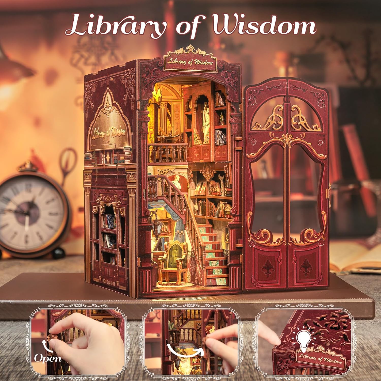 Thumbnail 2 de Fsolis DIY Book Nook “Library of Wisdom” – mini casa in legno con luci LED, kit da assemblare