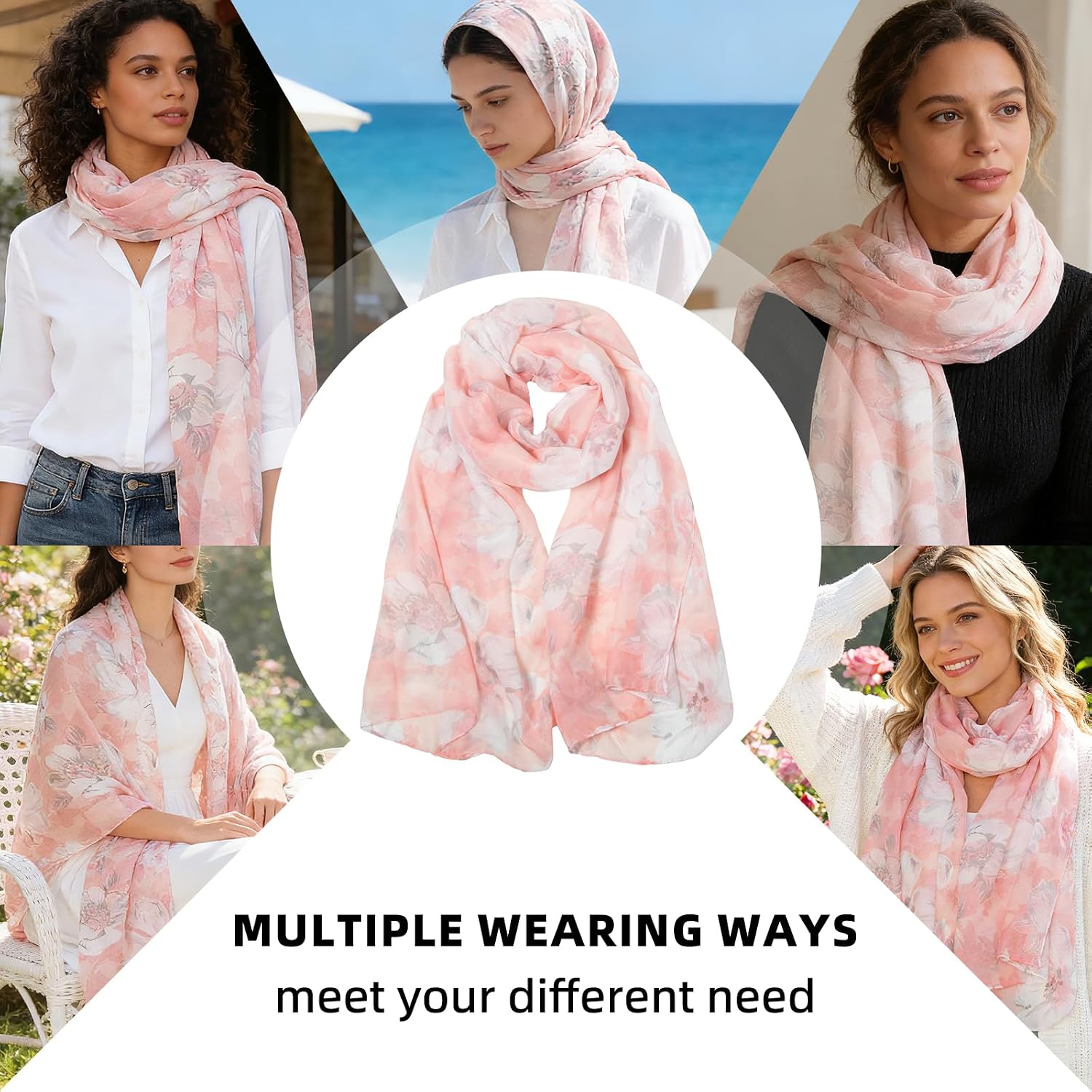 Thumbnail 6 de RIIQIICHY foulard donna in poliestere 180x90 cm, grande e leggero: pashmina primaverile elegante