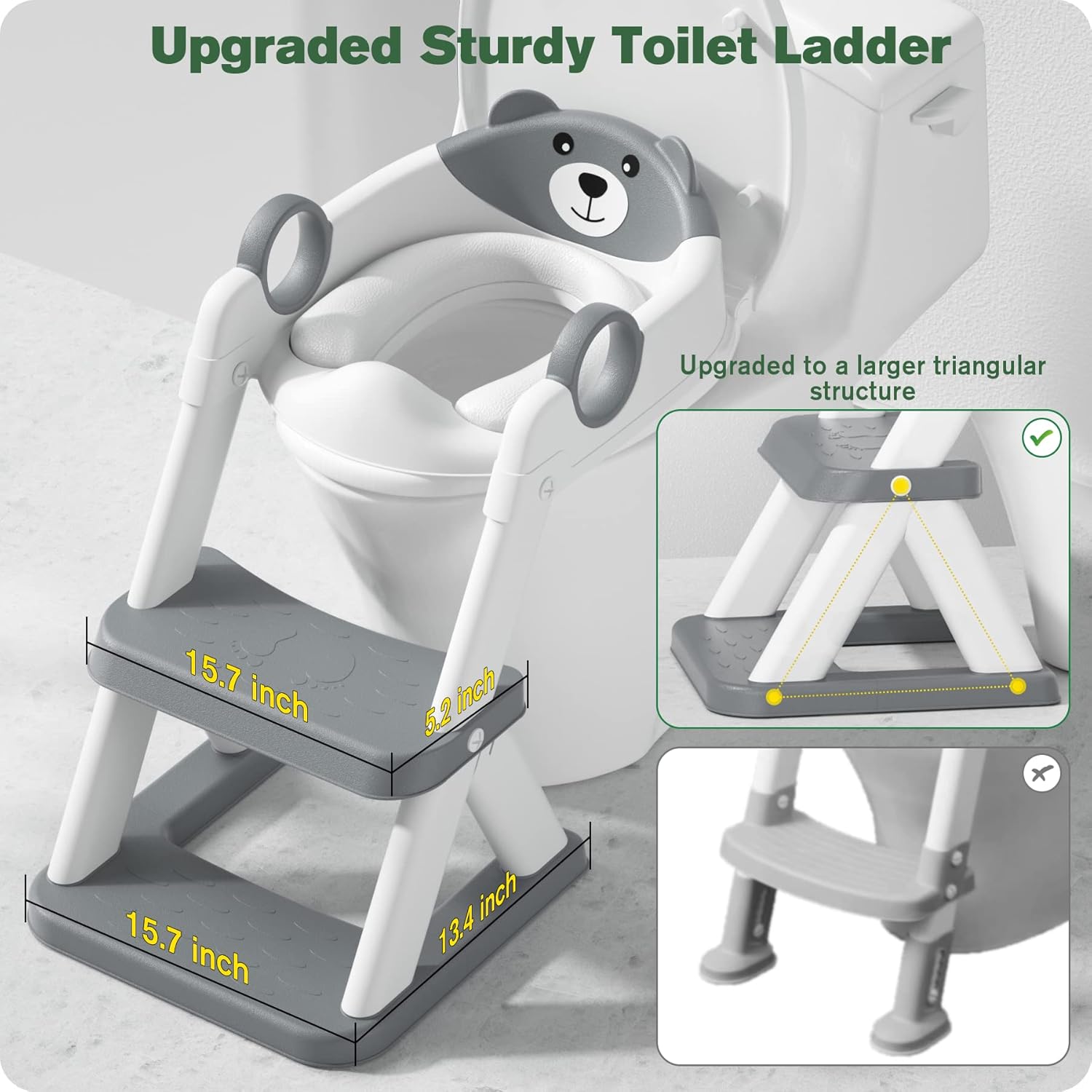 Detalle de Rabb 1st Bear Potty Training Seat (Upgrade 2-in-1) with Splash Guard, Anti-Slip Pad & Step Stool
