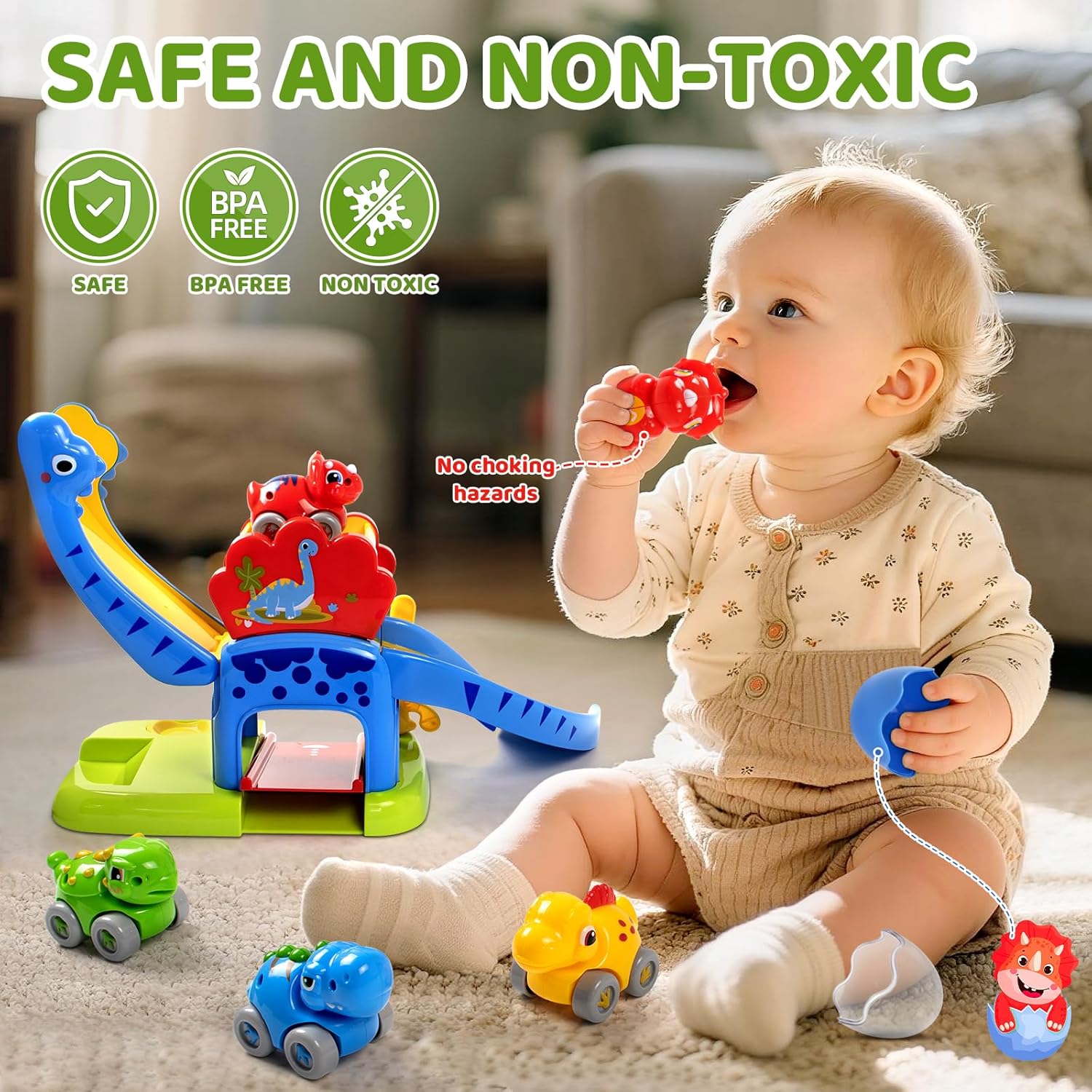 Thumbnail 2 de Marstone Dinosaur Slide & 4 Animal Cars Toddler Play Set (12–18 Months) — Push Car Race Track