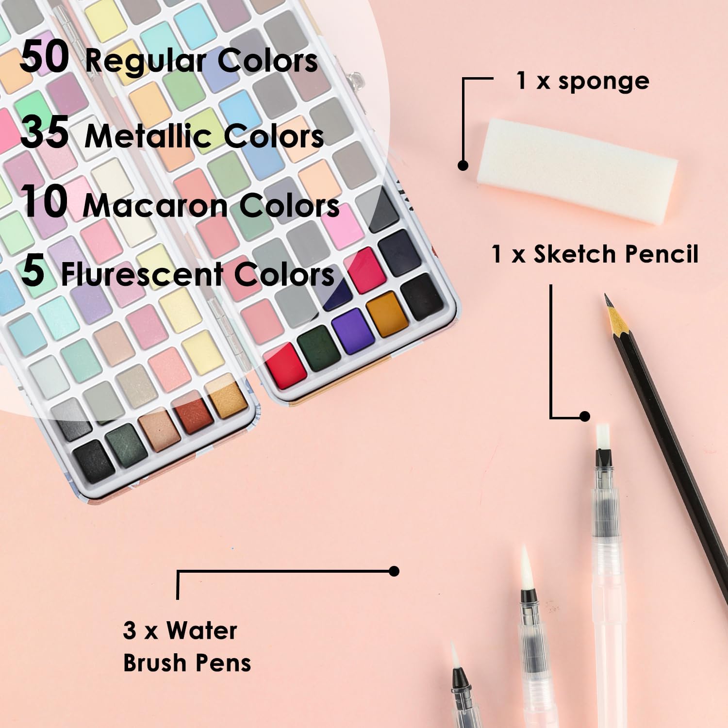 Thumbnail 2 de Grabie Watercolour Paint & Paint Material Set (100 Colours) with Water Brush Pens and Drawing Pencil