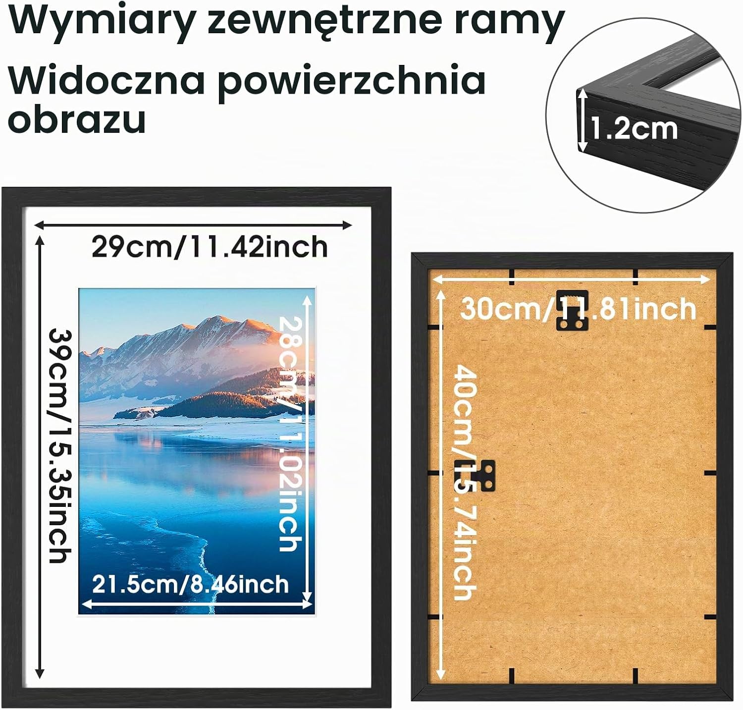 Detalle 2 de DTXDTech ramka na zdjęcia 30 × 40 cm z litego drewna, czarna, z osłoną akrylową