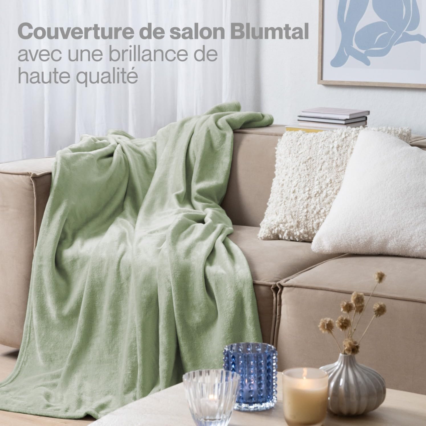 Thumbnail 5 de Blumtal Couverture Polaire Grand Plaid 220x240 cm – certifiée Oeko-TEX®, Vert d'été