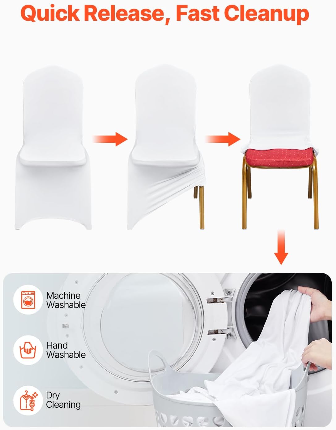 Thumbnail 5 de VEVOR RD-VV-05 White Stretch Chair Covers, 50-Pack for Events