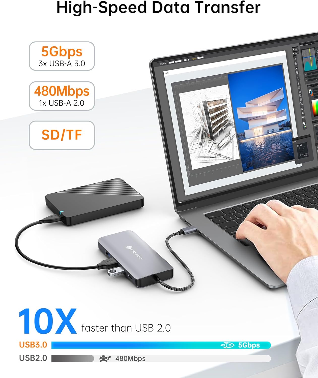 Thumbnail 5 de NOVOO RM11 Pro USB-C docking station (11-in-1) for triple display, 100W PD and RJ45 Ethernet