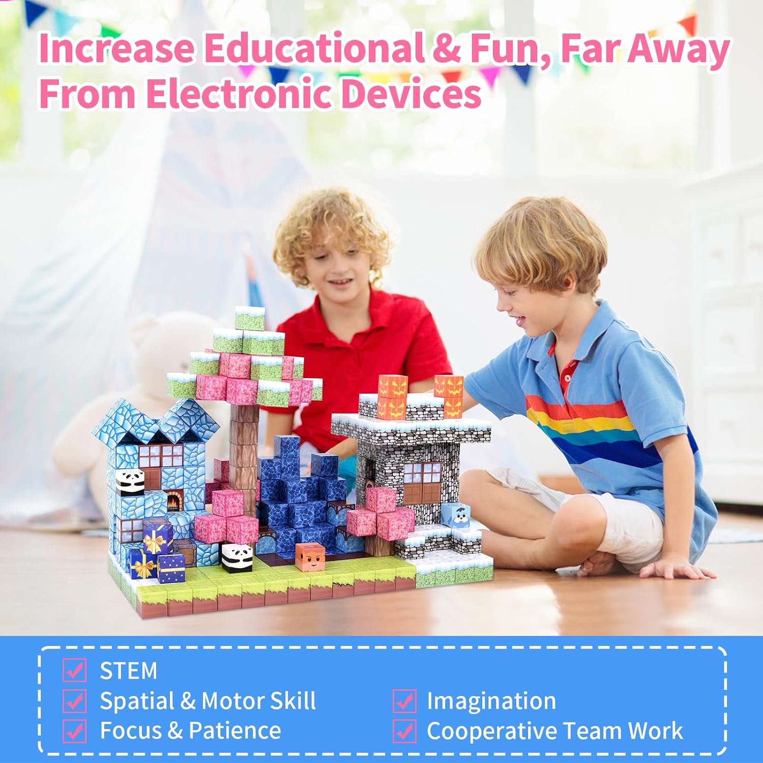 Thumbnail 6 de YIHANG 100-Piece Magnetic Building Blocks for Kids | Build Magnet Ice Castle World Set