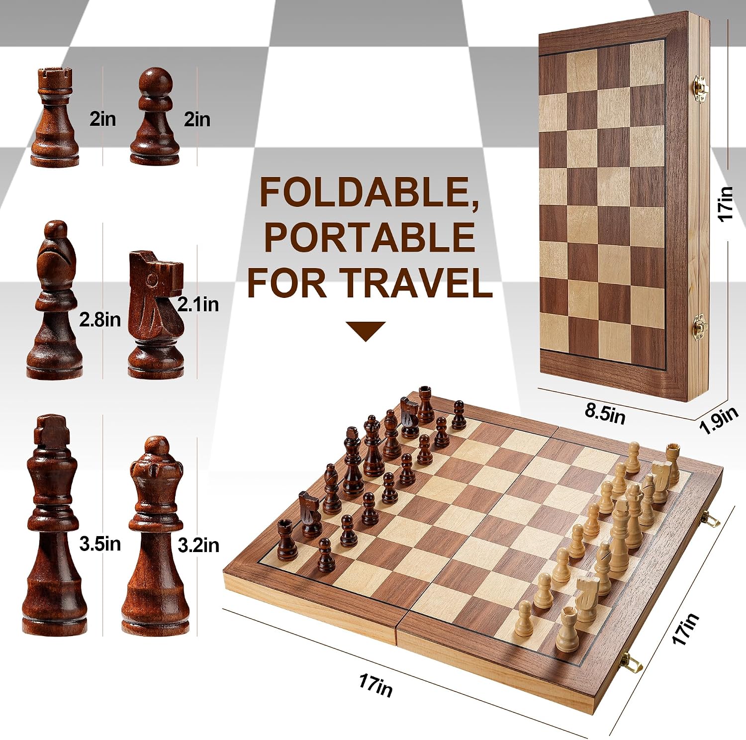 Thumbnail 1 de 17 Inch Foldable Wooden Chess Set