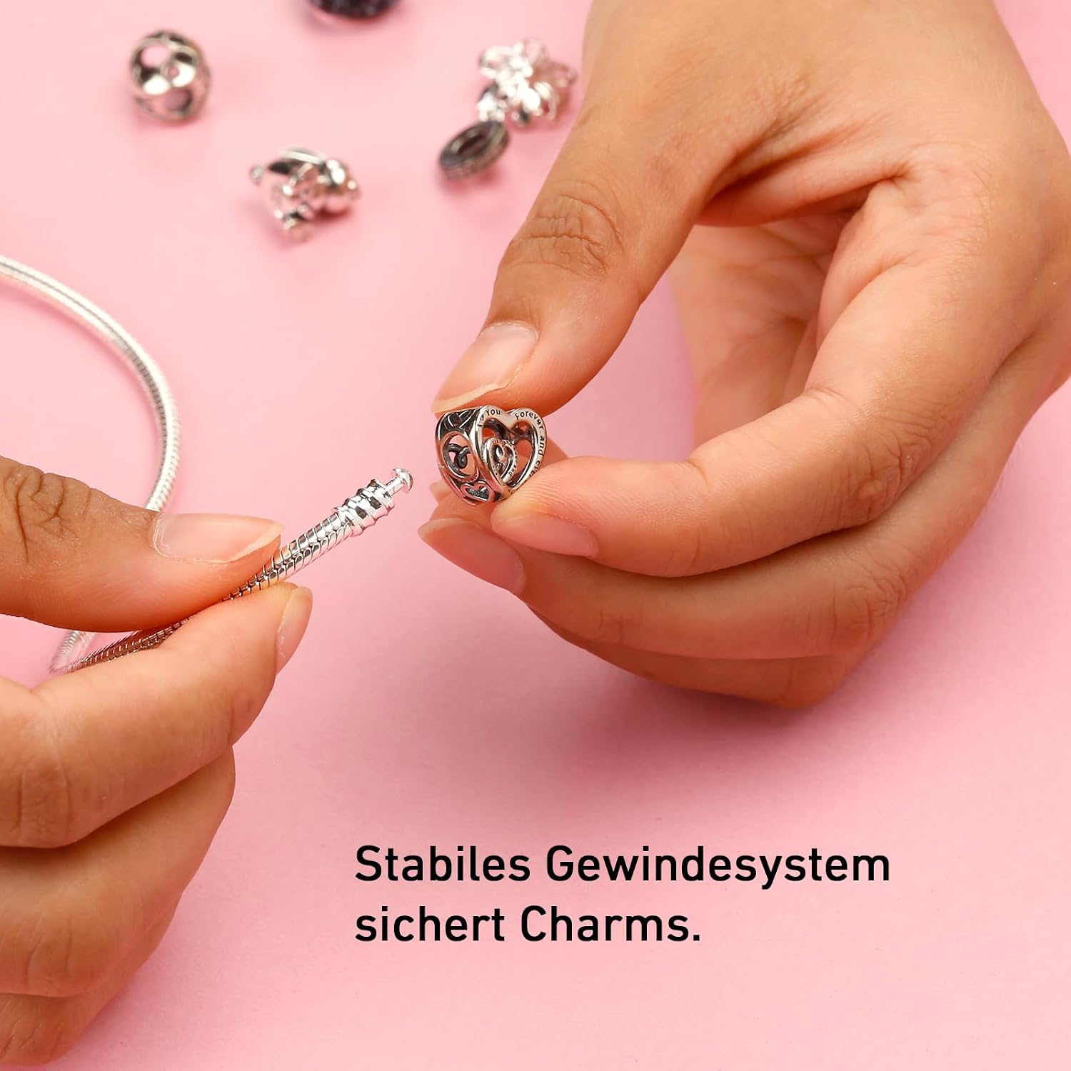 Thumbnail 4 de APUUESN Sterling Silber Charms Armband mit Logogravur – Moments-Serie (925, hypoallergen), in 17 bis 21 cm