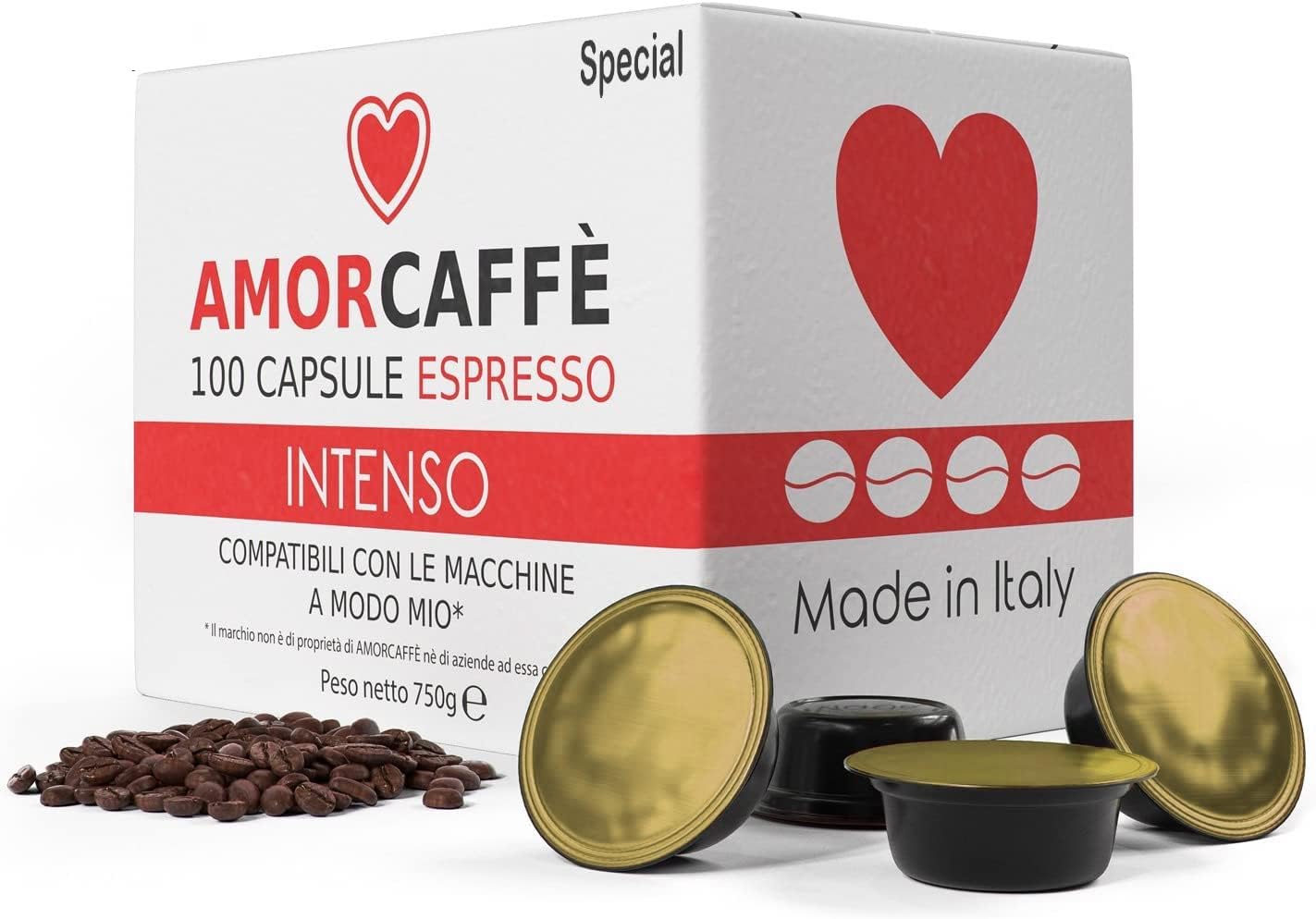 Detalle de Amorcaffe 100 Coffee Capsules for Lavazza A Modo Mio: Intenso Special with Flores & Alta Mogiana