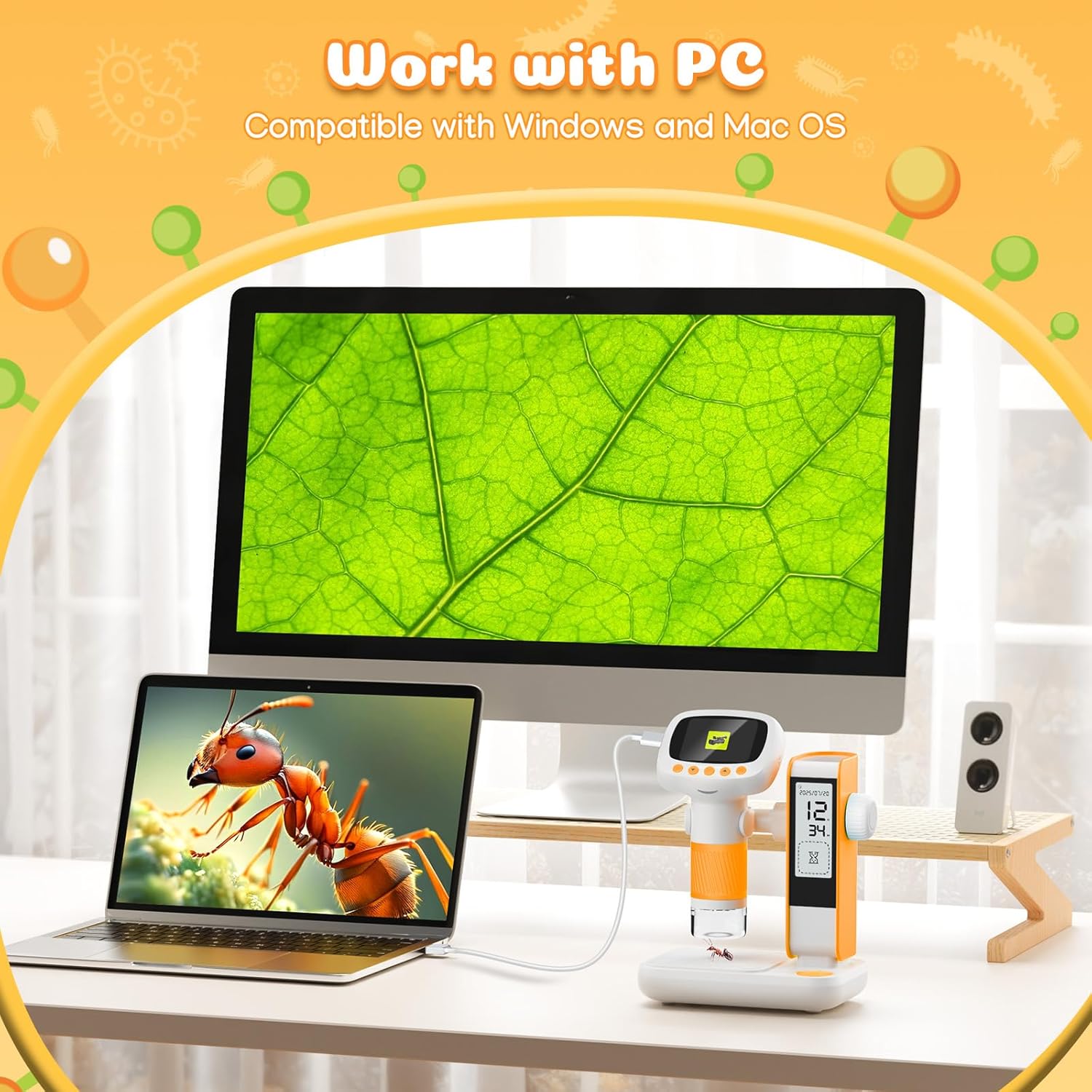 Detalle de 2 in 1 Microscope for Kids & Alarm Clock — 1000x Handheld Digital Microscope with 2" IPS Screen