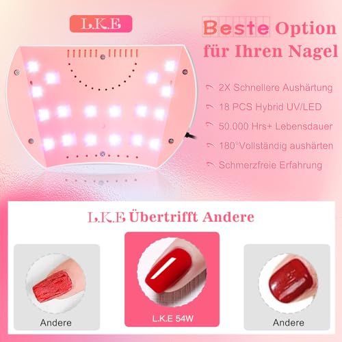 Detalle de LKE UV Lampe 54W für Gel-Nägel – Tragbar, USB-betrieben, 3 Timer, LCD Display, Auto-Sensor