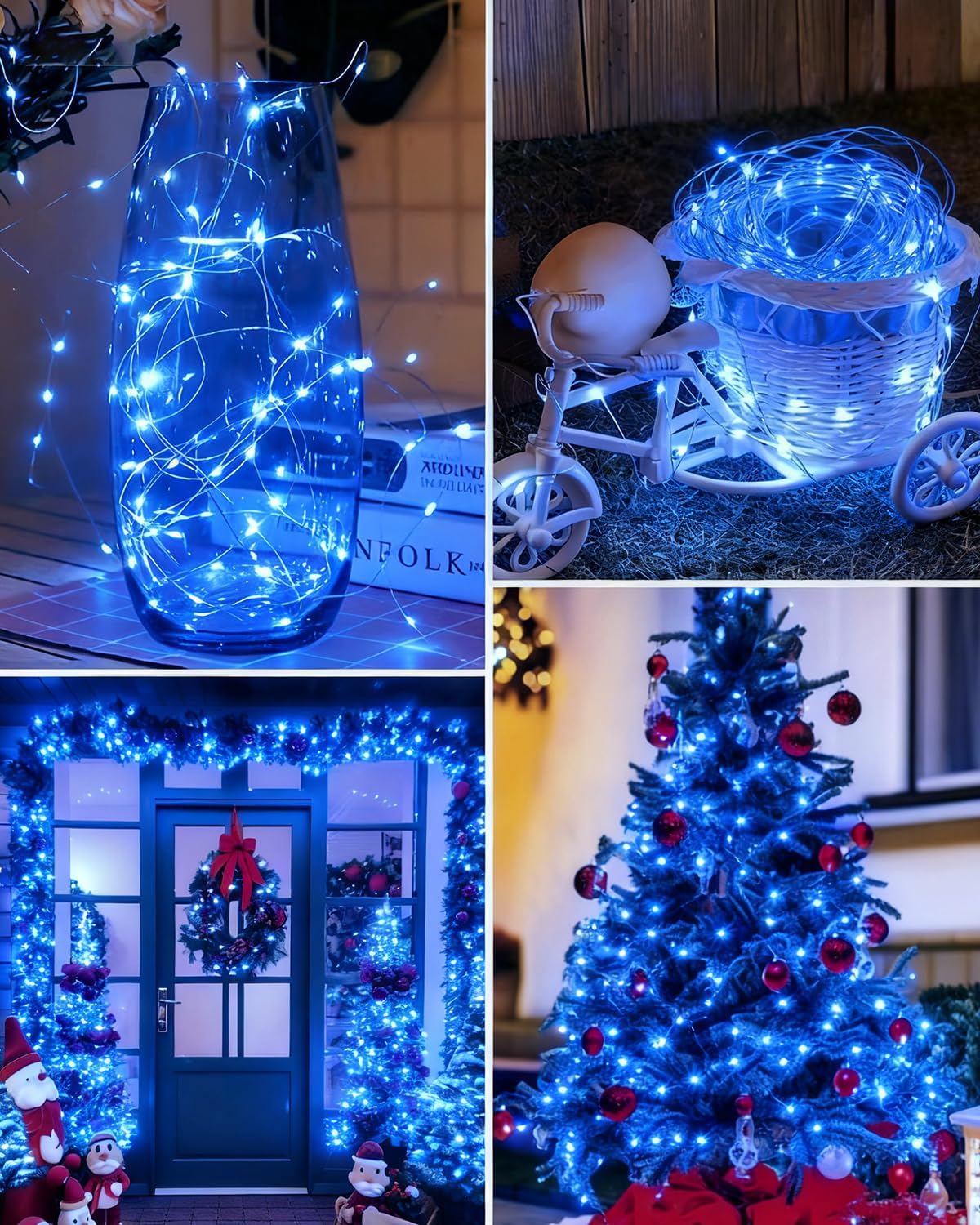 Detalle de btfarm 16er Set Mini-Lichterkette mit Batterie, 20 LED pro Kette, 2 m Silberdraht (blau)