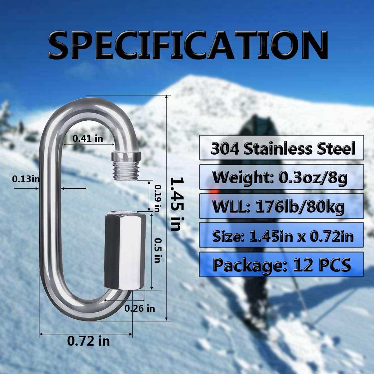 Detalle 2 de Ekunbuy 304 Stainless Steel Heavy Duty Quick Link Chain Connector (Mini, 12-pack)