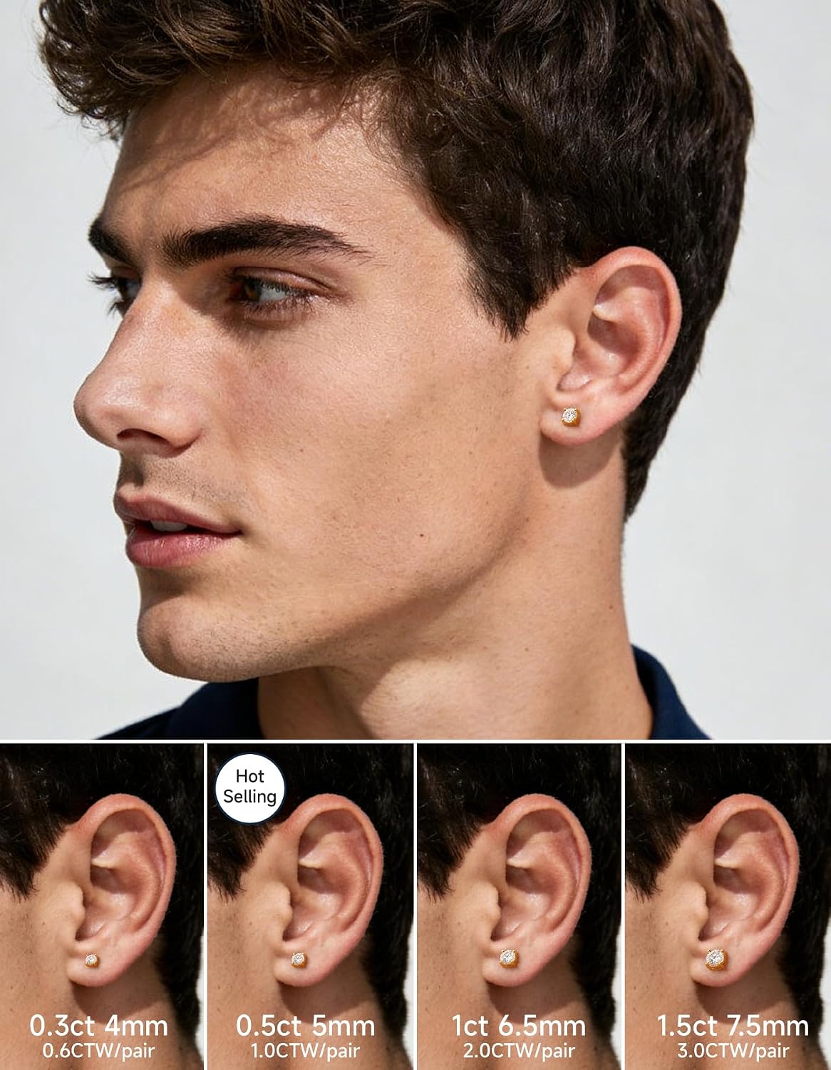 Detalle de MomentWish Moissanite 6,5 mm Boucles d'oreilles