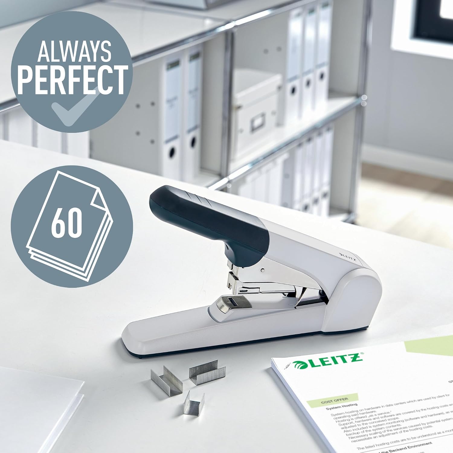 Thumbnail 1 de Leitz Agrafeuse de Bureau Heavy Duty Flat Clinch — 60 feuilles, finition argentée