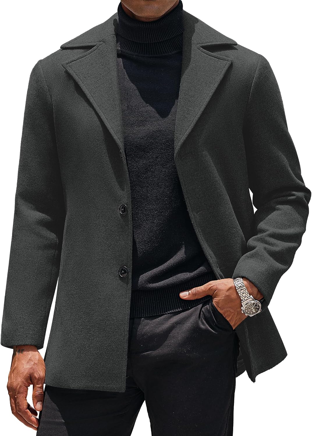 Thumbnail 5 de COOFANDY Mens Trench Coat Notched Collar Overcoat