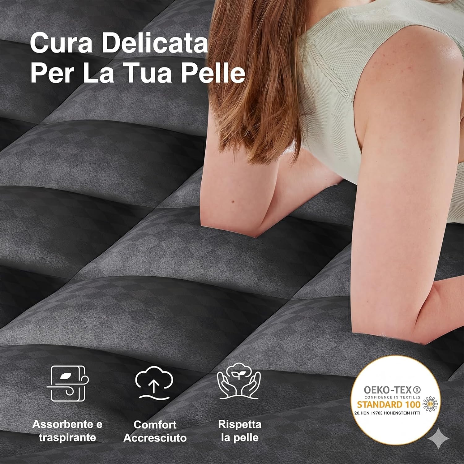 Thumbnail 6 de Novilla Topper Materasso Matrimoniale 160x190 Grigio Scuro – Comfort Premium con Imbottitura Ultra-Soffice