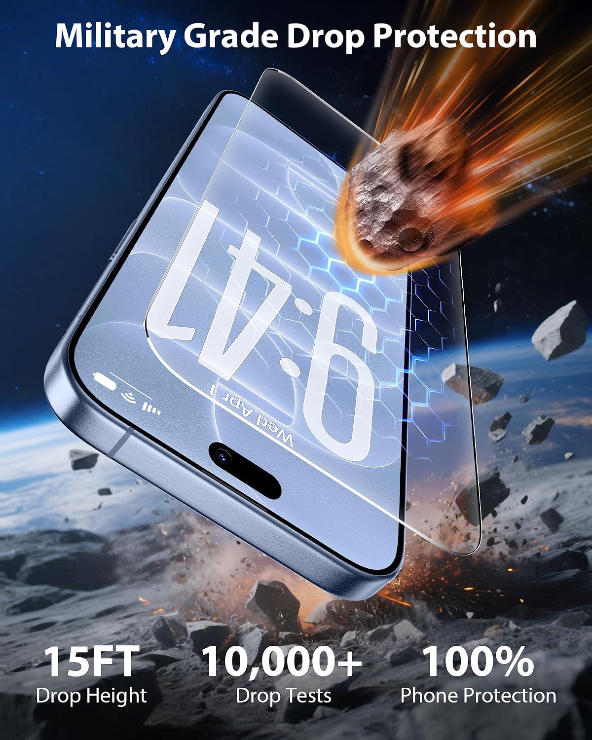 Detalle 2 de Mkeke iPhone 18 Pro Screen Protector, 3-Pack 9H Tempered Glass
