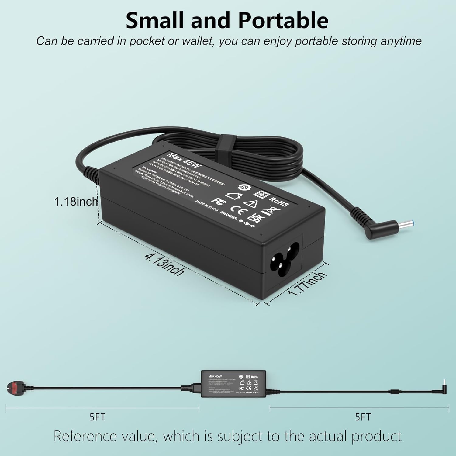 Detalle de MAXPOR 45W Laptop Charger for HP and More – 19.5V 2.31A, 4.5mm x 3.0mm Blue Tip