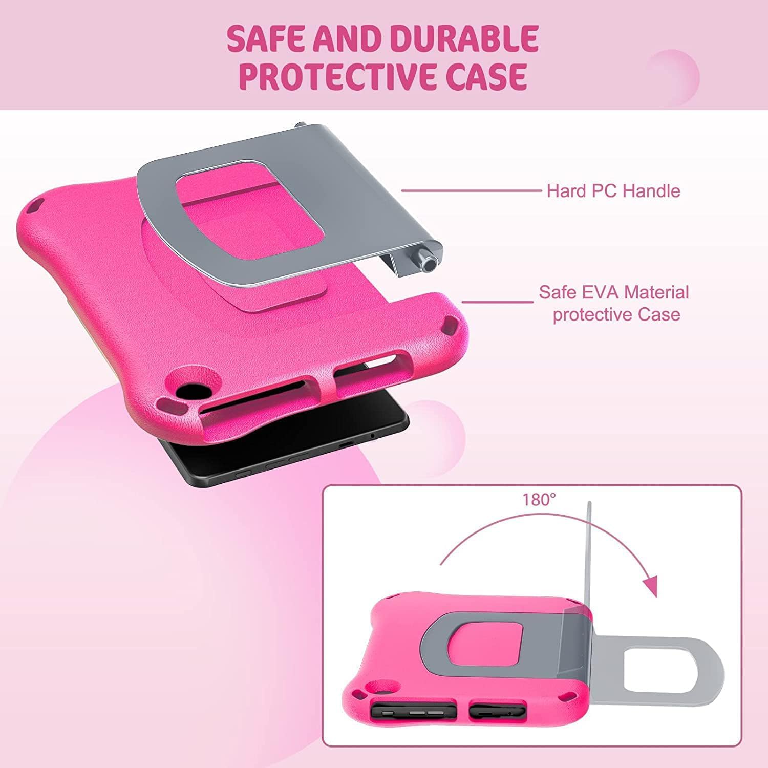 Detalle de Fire HD 10 & Fire HD 10 Plus Kinder-Tablet-Hülle mit Ständer (10,1 Zoll) – EVA-Schutz für 11./13. Gen – Pink