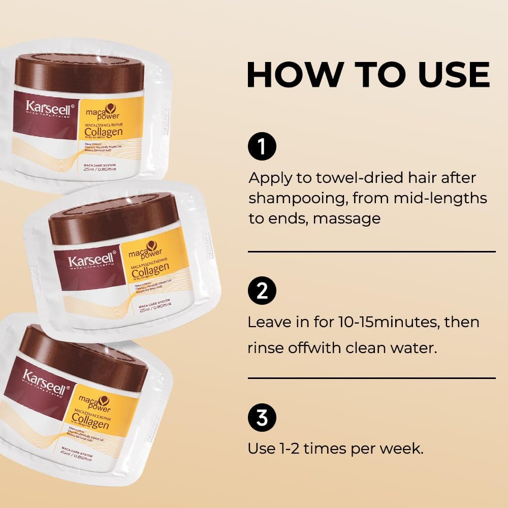 Thumbnail 5 de Karseell Collagen Masque Cheveux – Réparation Intense (25 ml) pour cheveux secs et abîmés