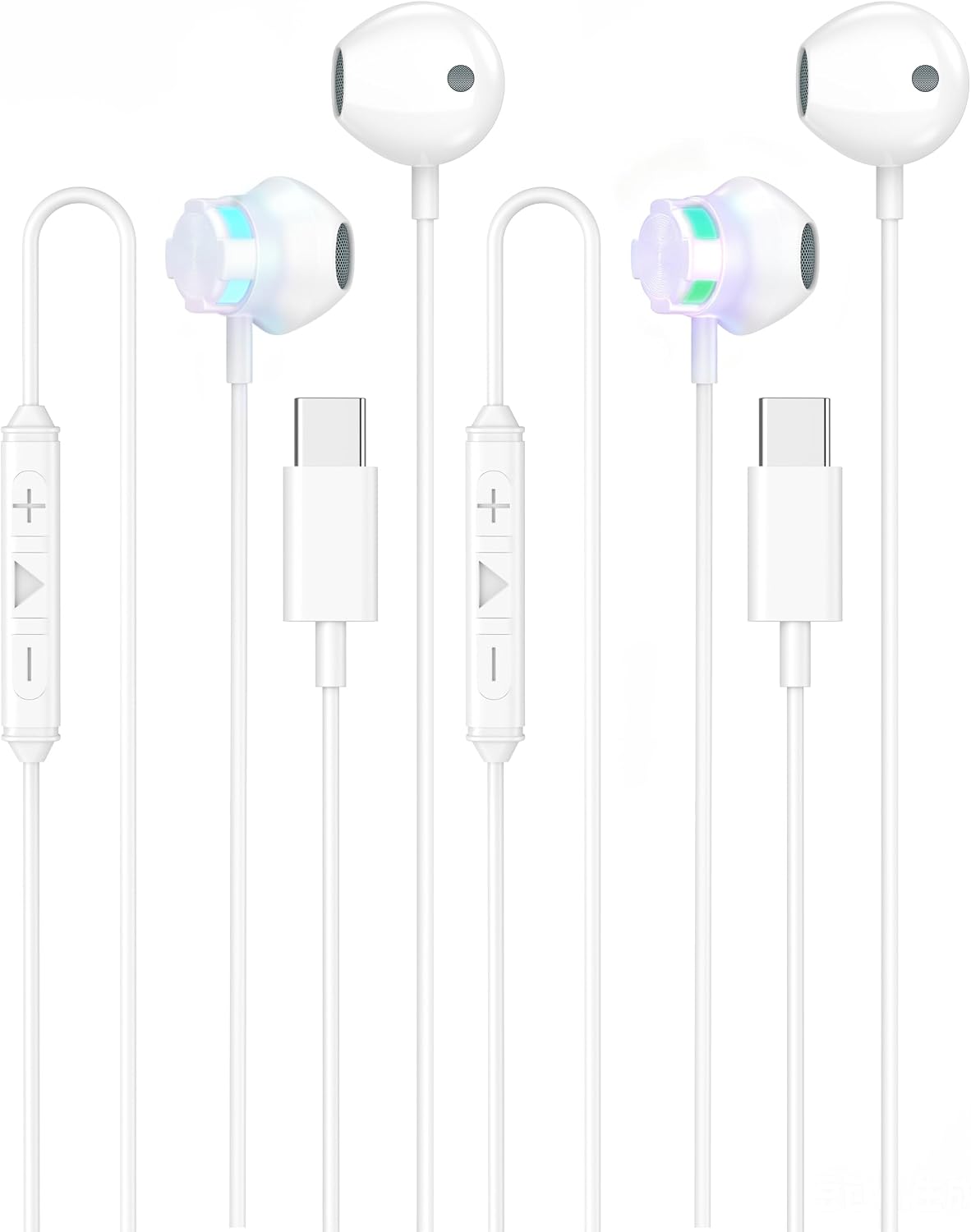 Detalle de esbeecables ES-FBAUS163 USB-C Wired Earbuds, 2-Pack with Mic and Glow Lights