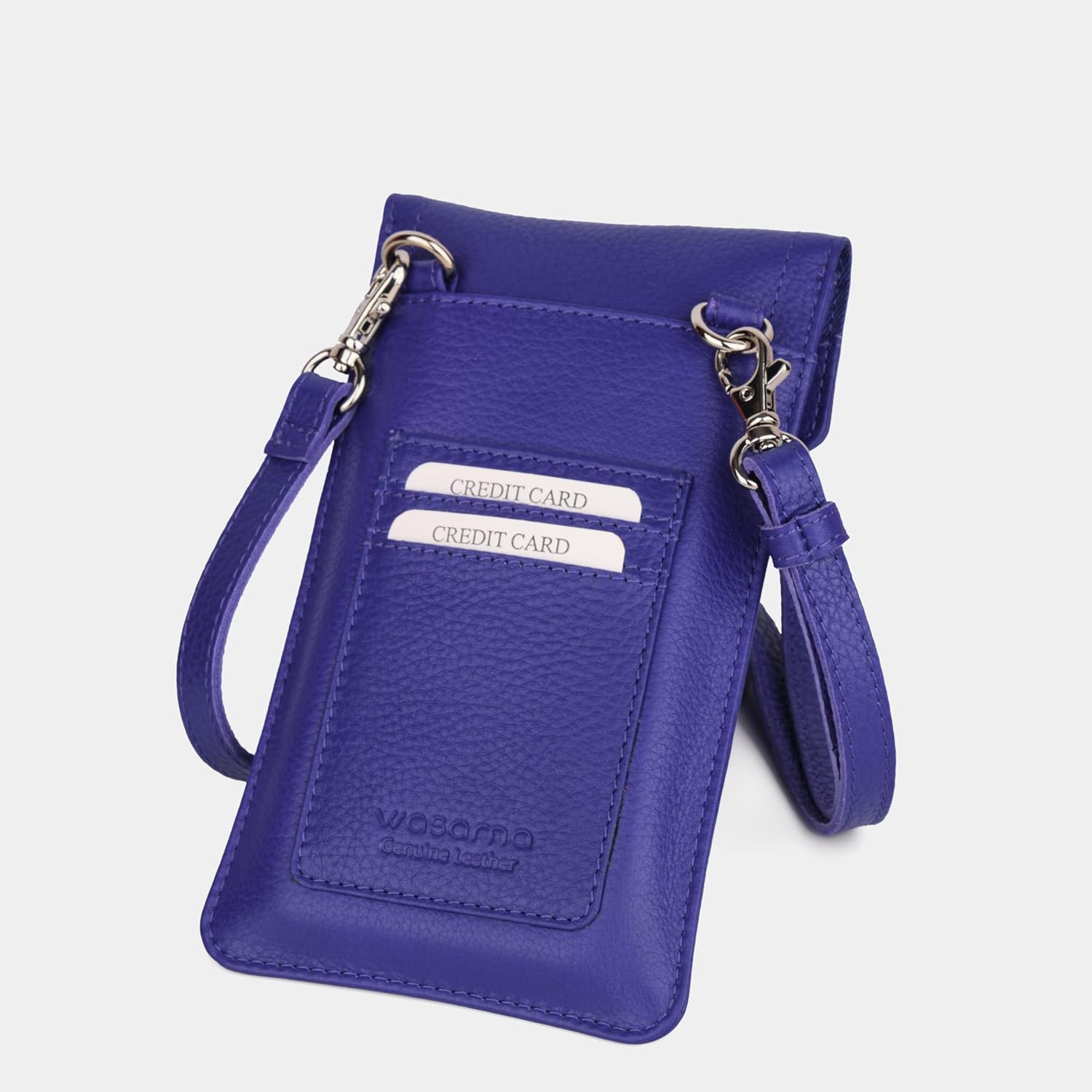 Detalle de WASAMA Sidekick Crossbody Phone Bag — Genuine Leather, RFID‑Protected, Two Versions