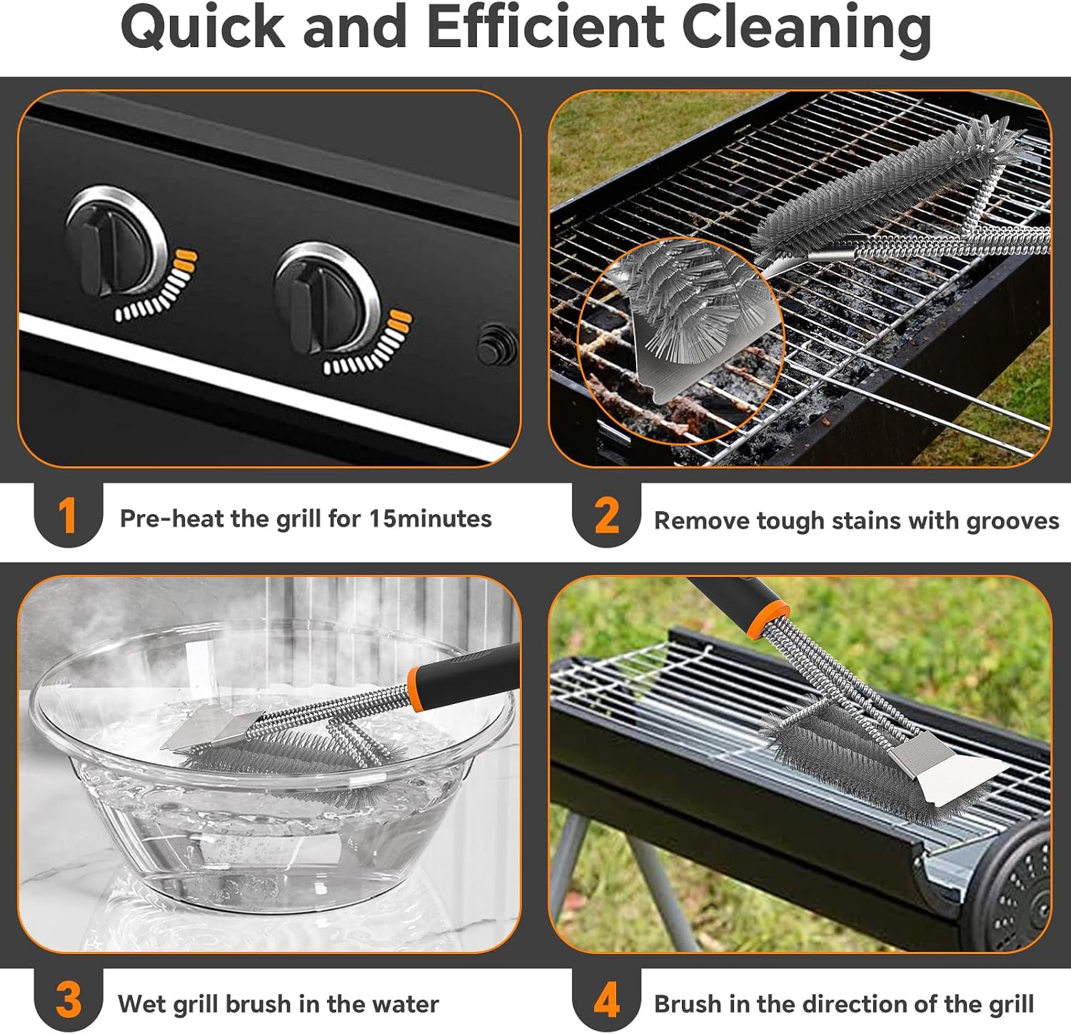 Detalle de Fixmend 2-Pack BBQ Grill Brushes, 15-Inch Stainless Steel with Scraper