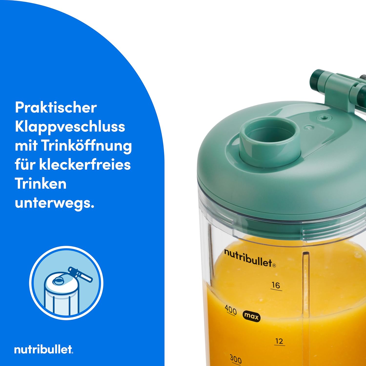 Detalle 2 de Nutribullet Flex 590ml – Tragbarer Smoothie-Mixer mit Trinkdeckel, USB-C, BPA-frei, Grün NBП013GR