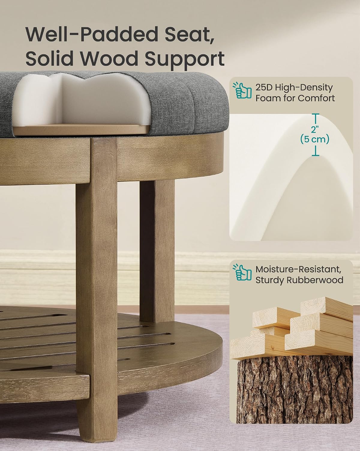 Detalle de SONGMICS Ottoman Coffee Table with Solid Wood Frame
