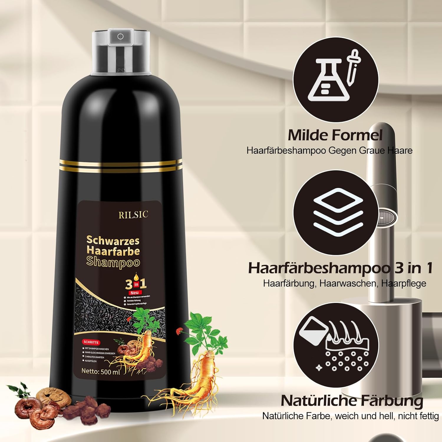 Thumbnail 5 de BLSFXROE Black Hair Dye Shampoo 3in1 – Sofort-Haarfarbe Schwarz gegen graue Haare, 500 ml