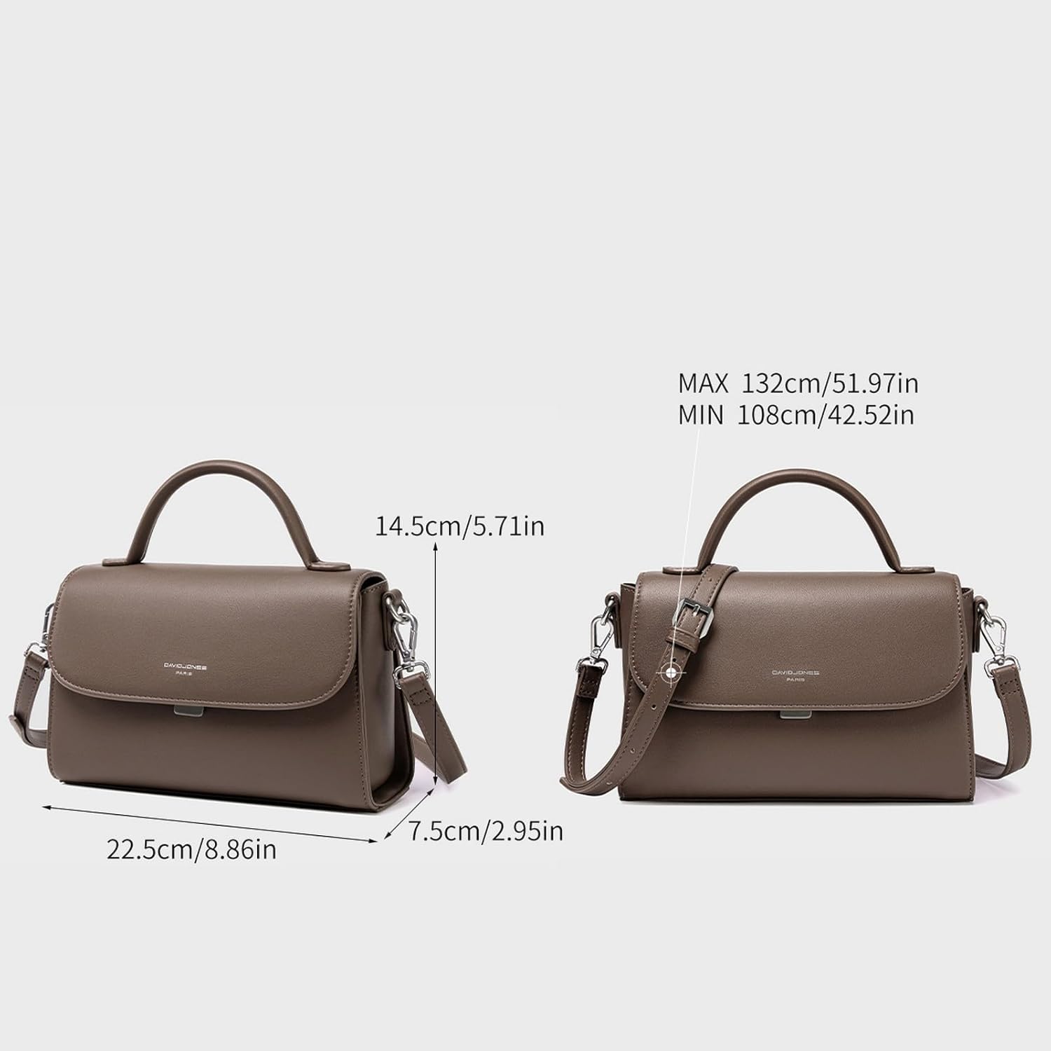 Thumbnail 5 de David Jones sac bandoulière femme en simili cuir PU marron – besace forme cartable à rabat